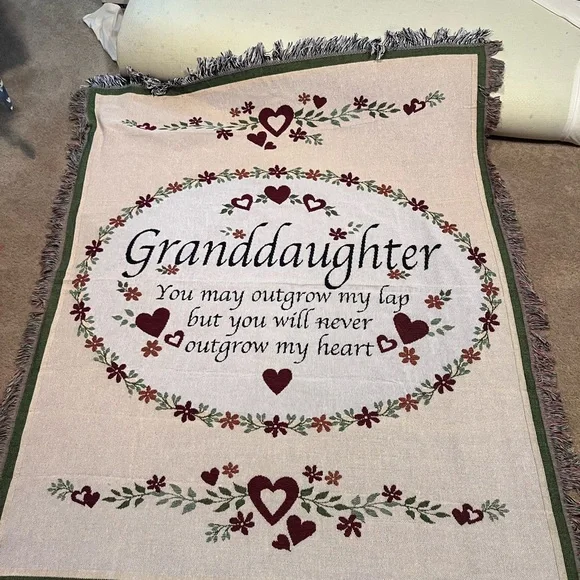 Vintage Throw Fringed Tapestry for “My Granddaughter”2” fringe - Picture 5 of 6
